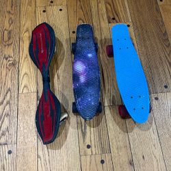 3 pieces - one ripstik and two skate boards for kids 