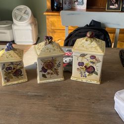 Ceramic Painted Canister Set Of 3