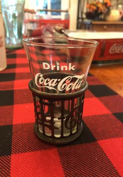 Coca Cola 4 oz glass with Metal Holder