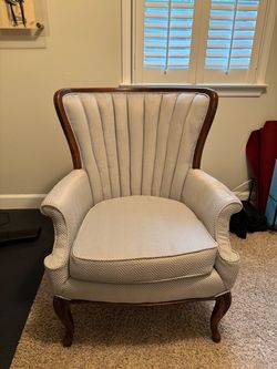 Vintage Accent chair, light blue/ grey chevron