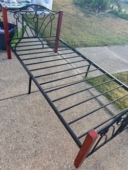 Twin Metal Bed Frame with Wood Posts