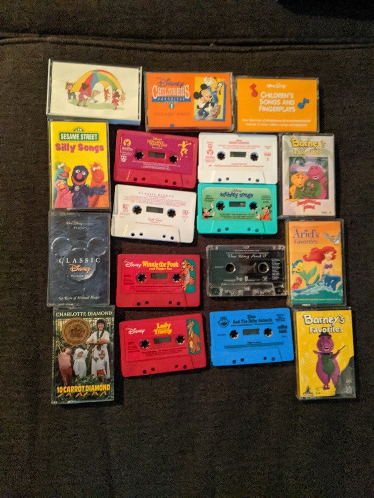 LOT of Disney, sesame Street, Barney Read Along and Sing Along Cassette Tapes 