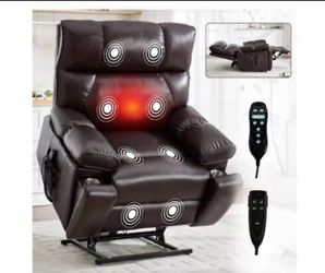#561-Streamdale Furniture Streamdale Brown Leatheraire Power Lift Recliner with Heat and Massage