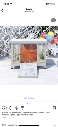 Heated Cat House Outdoor Indoor - 24in Insulated Rabbit Cage w/ Warm Liner