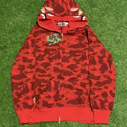 Red And Gold Double Hooded Bape Hoodie