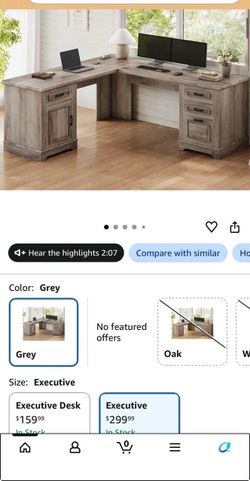 Grey L-Shaped Executive Desk with Storage