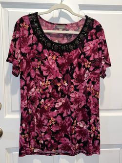 Beautiful Blouse with Beaded Collar – Women’s Plus Size1X - By Roz & Ali