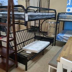 Black Curved Metal Bulk Bed Twin Over Full