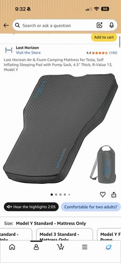 Tesla lost horizons model y foam camping mattress