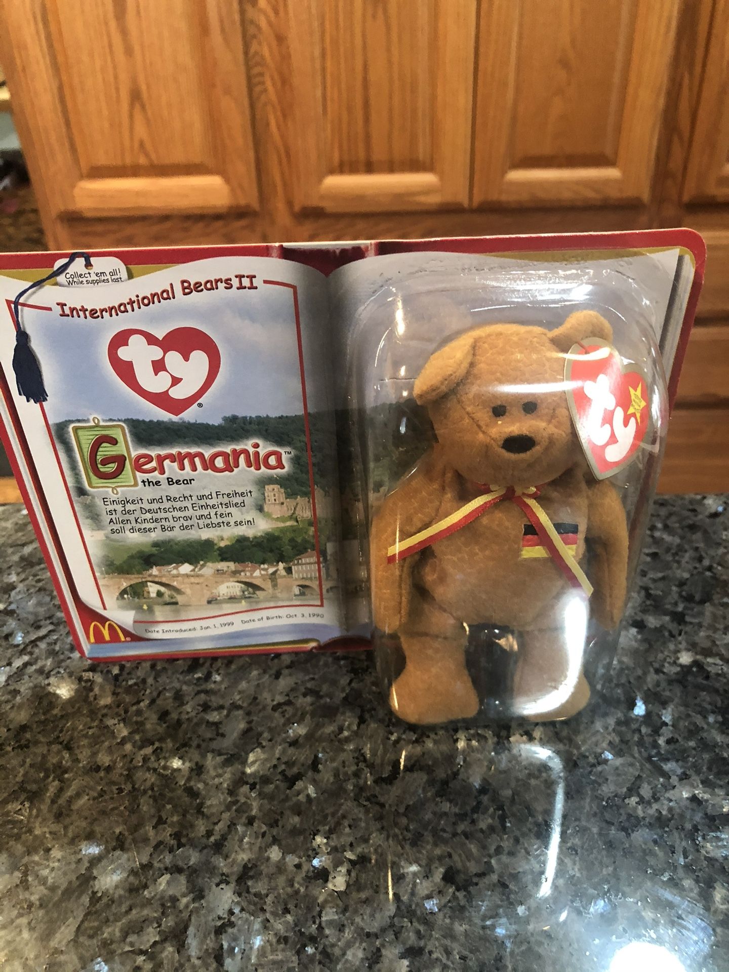 Vintage Rare McDonald’s “Germania International Bears 11” Ty Beanie Babie Bear .  Year 2000.   Brand new never opened.  Smoke free home 