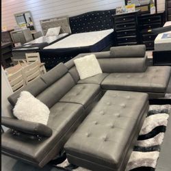 *Wow!!!*---Modern Ibiza Gray Leather Sectional Sofa W/Ottoman 
