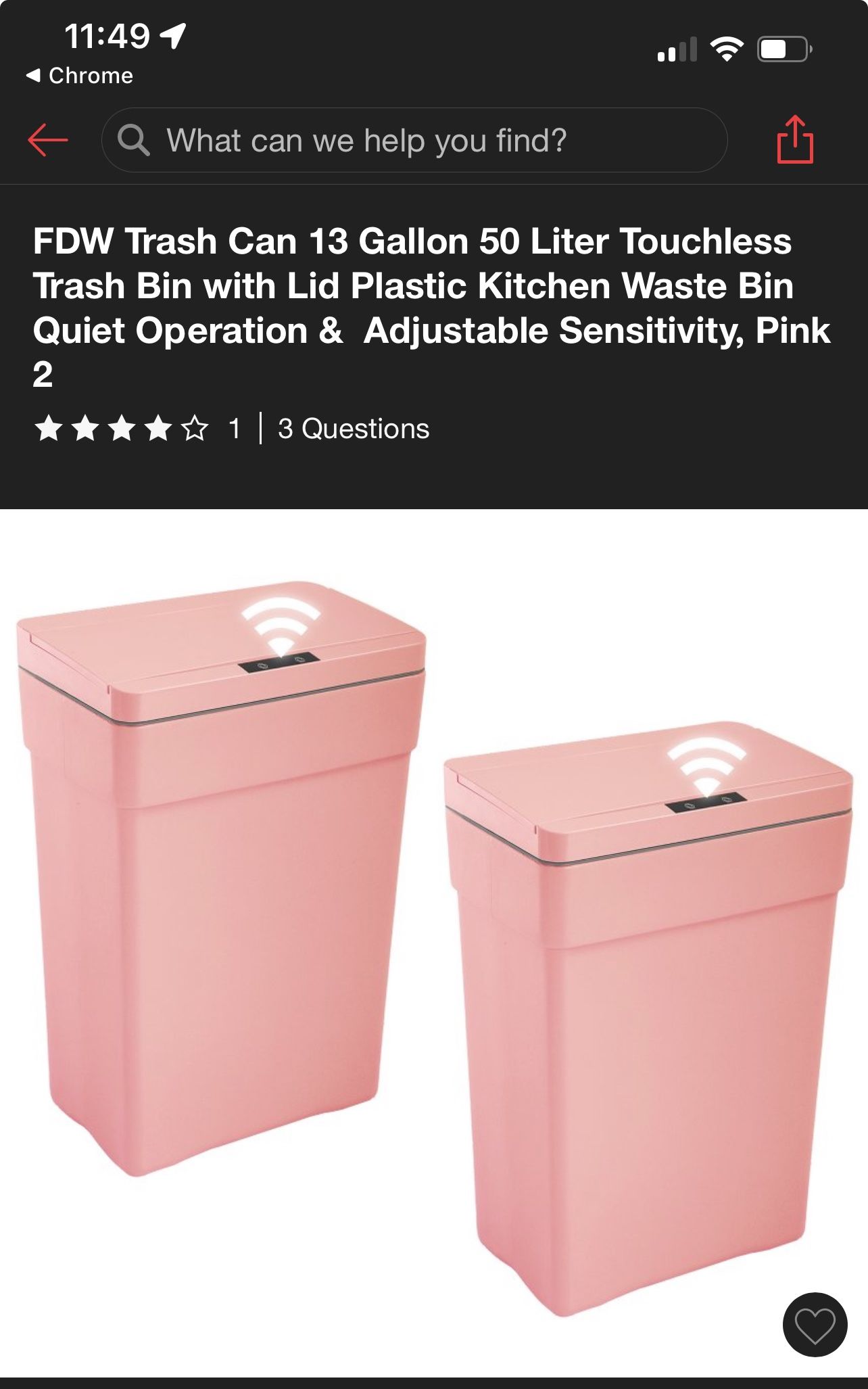 2 Pink Kitchen Touchless Trash Can 