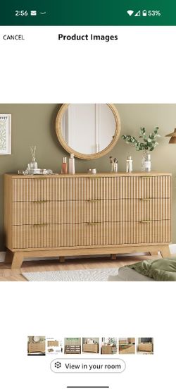 Fluted Dresser for Bedroom with 9 Drawers, 57" Wide Modern Chest of Drawers with Metal Handle