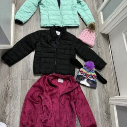 Girls Jacket Bundle And Rain Boots In Perfect Condition 