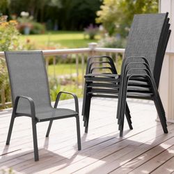 New -Outdoor Dining Chairs Set of 4, Patio Dining Chair Stackable Armrest Patio Chairs Space Saving for Garden Backyard Deck, Gray