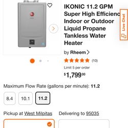 Rheem IKONIC - Residential 199,000 BTU, 11.2 GPM - Liquid Propane Tankless Water Heater - Direct Vent - Built-In Wi-FI