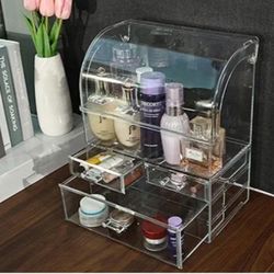 Skincare Organizer with Lid Large Capacity Dust-proof 3 Layers Transparent Appearance Installation F