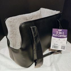New 2-in-1 Faux Leather Dog Carrier Bag - Black