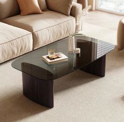 Black Tinted Tempered Glass Coffee Table for Living Room