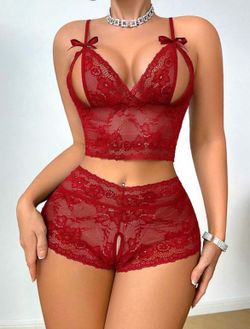 Women 2 piece open crotch panty lingerie set