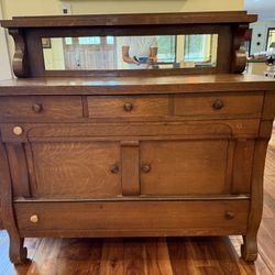 Antique Tiger Wood Side Board Buffet