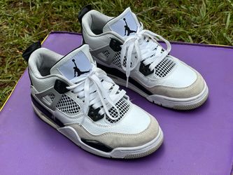 6.5  Nike Air Jordan 4 Retro 'Military Black' sneakers featuring a white leather upper and grey