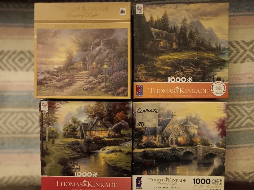 4 Thomas Kincade Jigsaw Puzzle Set