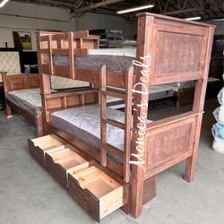 Twin/Twin Bunk Beds w/ 3 Drawers & Mattresses 