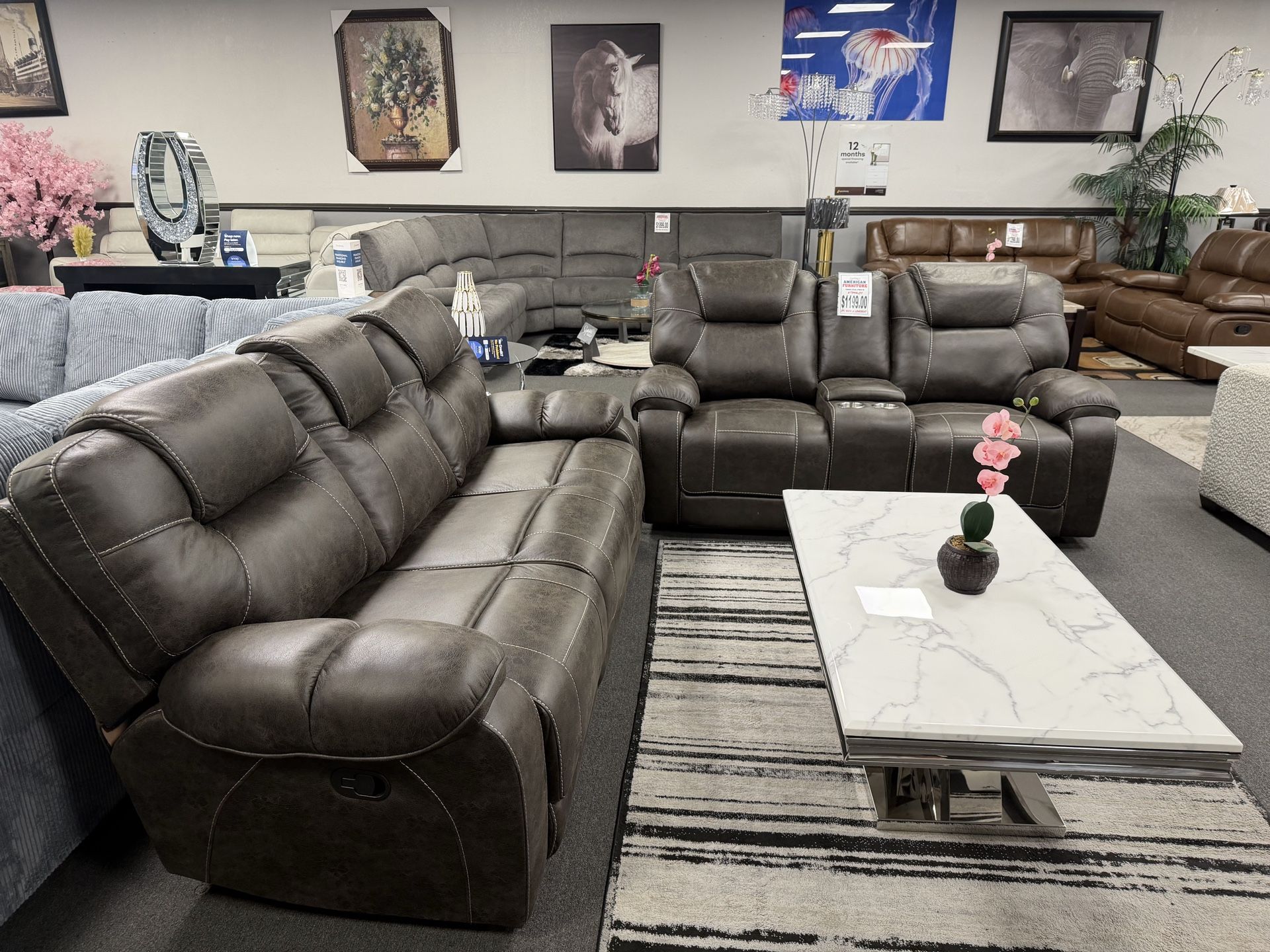 Micro Fabric Sofa & Loveseat has 4x Recliners