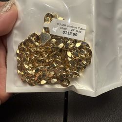 9.5 mm Concave Cuban Necklace Gold Plated 24”