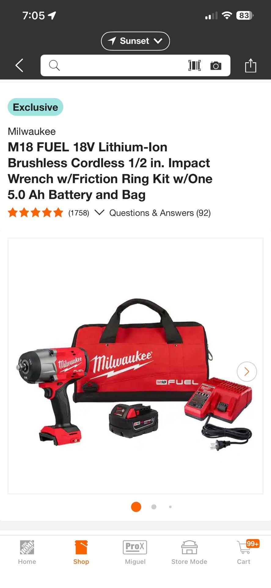 M18 FUEL 18V Lithium-Ion Brushless Cordless 1/2 in. Impact Wrench w/Friction Ring Kit w/One 5.0 Ah Battery and Bag