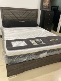 Queen Gray Bed Frame Wood Base