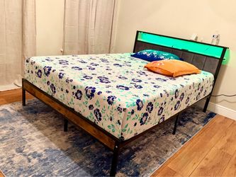 Queen Bed Set: Smart LED Bed Frame with Storage + 12" Premium EGOHOME Cooling Mattress.