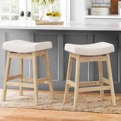 LUE BONA Saddle Seat Counter Height Bar Stools Set of 2 for Kitchen, Dining, 24in, Beige