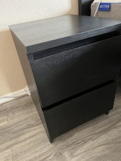 Pair of IKEA MALM 2-Drawer Nightstands - Black-Brown (Set of 2, Already Assembled)