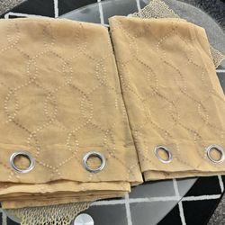 Pair of Sheer Organza drapes. Embroidered Gold Design 50"W x 84"L each panel curtains