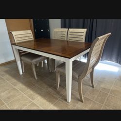 Solid wood dining table white brown farm style wooden