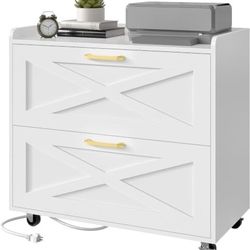 White File Cabinet w/ 2 Drawers, USB & Power Outlets