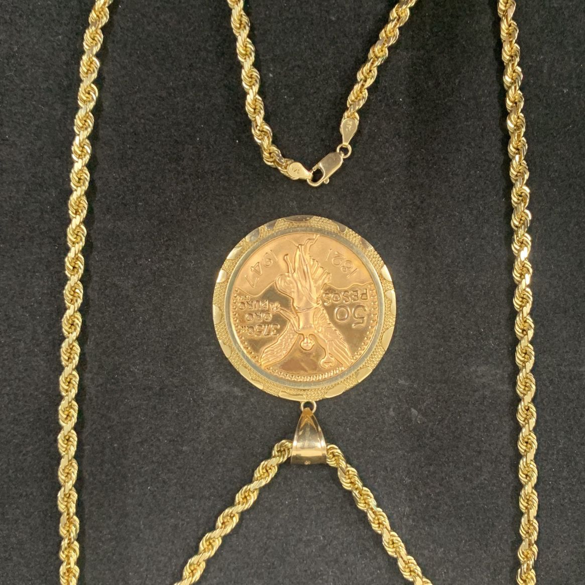 14k Gold Rope Chain With 50 Peso Centenario