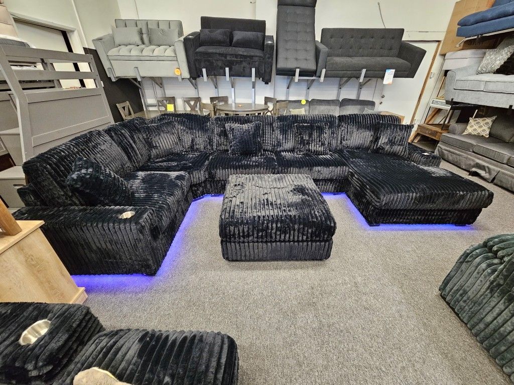 Brand New Sectional 6 Pcs Oversize Black Corduroy $1399