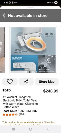 A2 Washlet Elongated Electronic Bidet Toilet Seat with Warm Water Cleansing, Cotton White