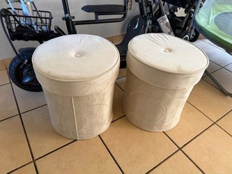 Pair of Cream Velvet Storage Ottomans