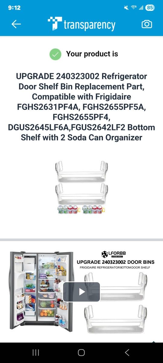 Replacement Frigidaire Door Shelves