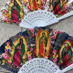 12 Pcs Our Lady of Guadalupe Hand Held Folding Fans with Plastic Frame Spanish Vintage Retro Style for Baptism First Communion Christening Religious G