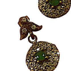 Emerald Gems FINE ART DANGLE POST EARRINGS Solid 925 Sterling Silver/Gold UNISEX Round Gemstones Pave Diamond Topaz Brilliant EXCLUSIVE