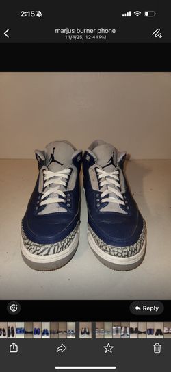 Jordan 3 Retro "Georgetown" sneakers in midnight navy and cement grey.  