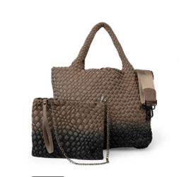 PreneLOVE LONDON LARGE WOVEN TOTE - OMBRE BLACK (Brown To Black) New With Tags