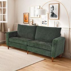 NEW - Modern 82 in Wide Square Arm Chenille Upholstered Rectangle Loveseat Sofa with USB Ports in Green