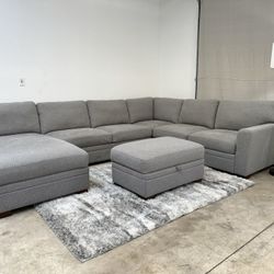 Fabric Sectional With Storage Ottoman