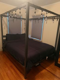 Dark Gray Four-Poster Canopy Bed Frame